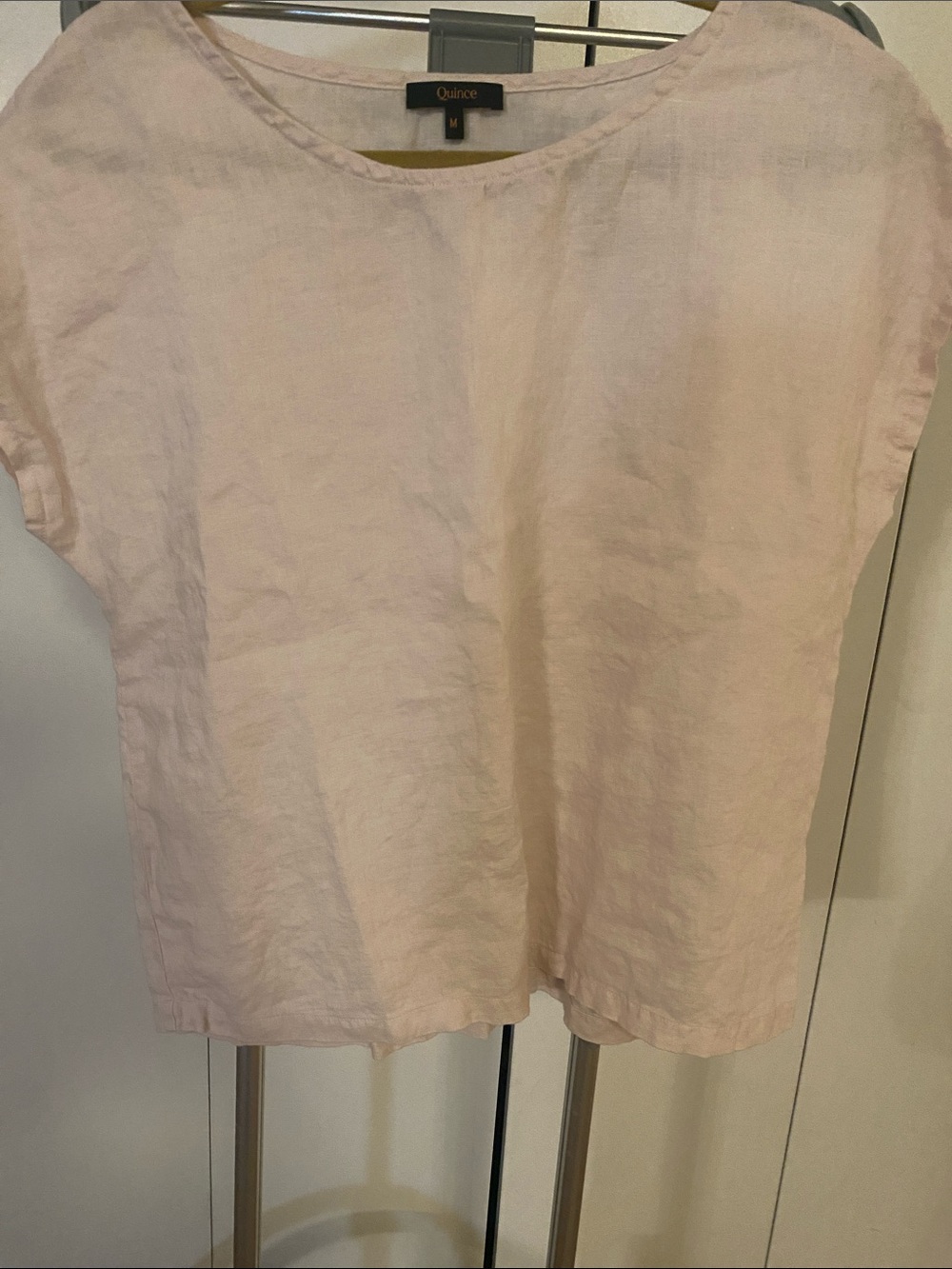 Quince Pale Pink Linen Cap-Sleeve Top Medium